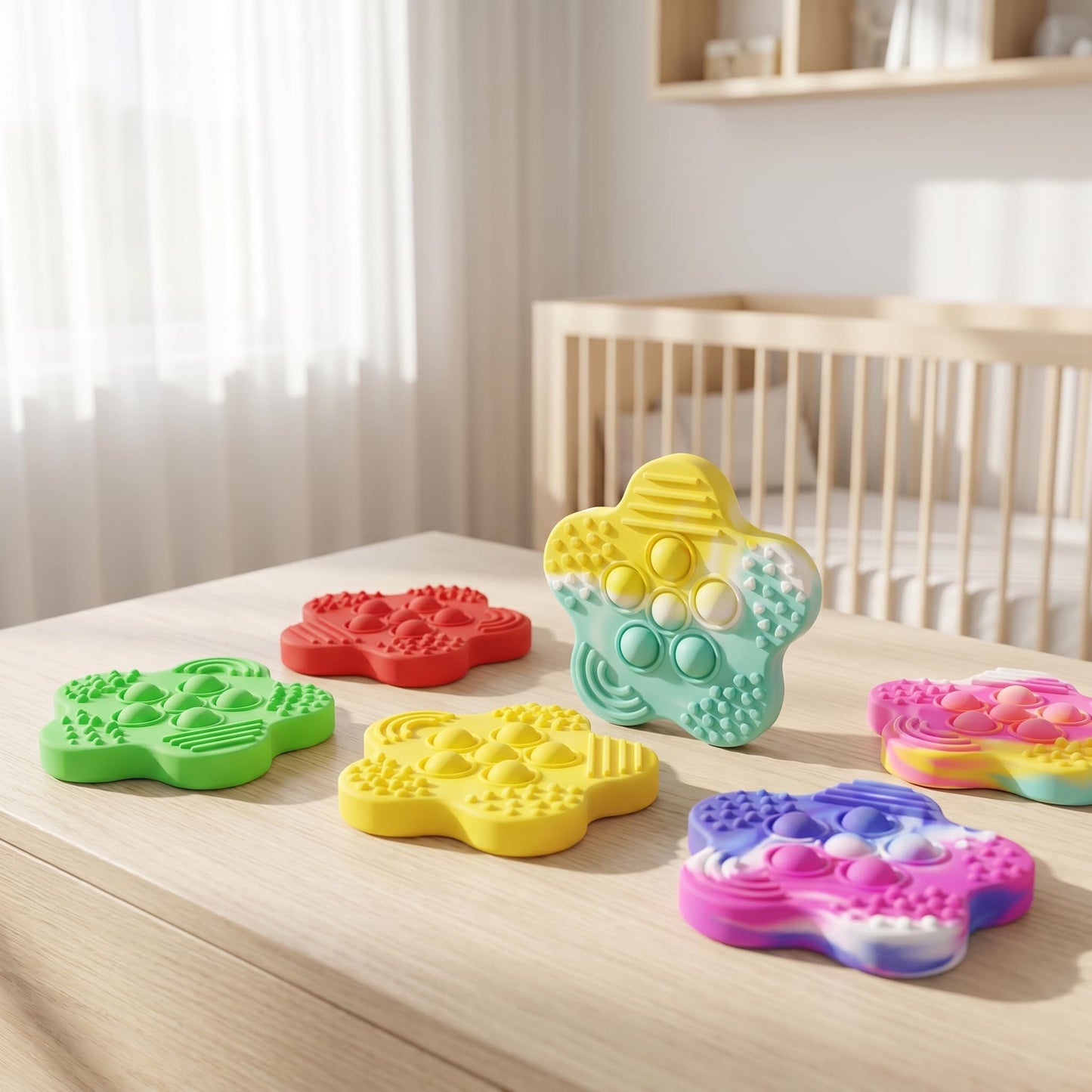 12Pcs Mini RandomColor Pop Fidget Toys Set - Dual Function Sensory Stone Texture Center with Bubbles, Premium Silicone Fidget Set Autism Stress Relief,Calming Toys forStudents, Birthday Party Favors