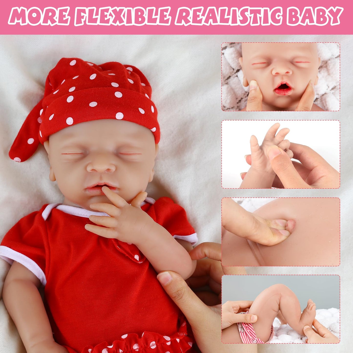 IVITA 14 inch Sleeping Silicone Baby Dolls Girl Weighted 3.81 lb,[NOT Vinyl],Silicone Full Body Reborn Realistic Real Life Lifelike Newborn Soft Babies with Accessories & Gift Box for Kids Age 3+