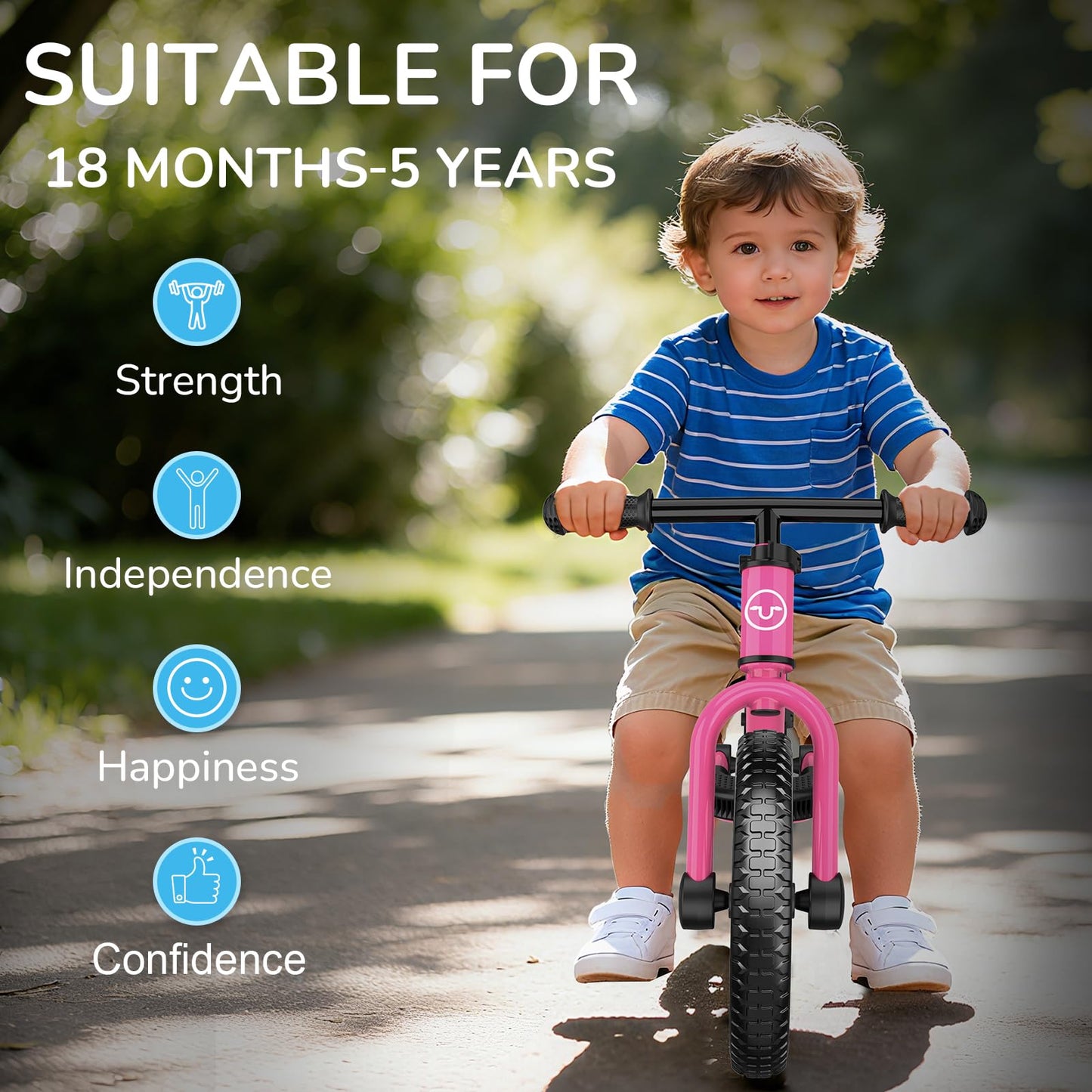 Umatoll Toddler Balance Bike 2 Year Old, Kids Bike Toy for 18 Months to 5 Years Old, Tool-Free Adjustment, Birthday Gifts for 2-3 Boys Girls, No Pedal (Rose Pink)