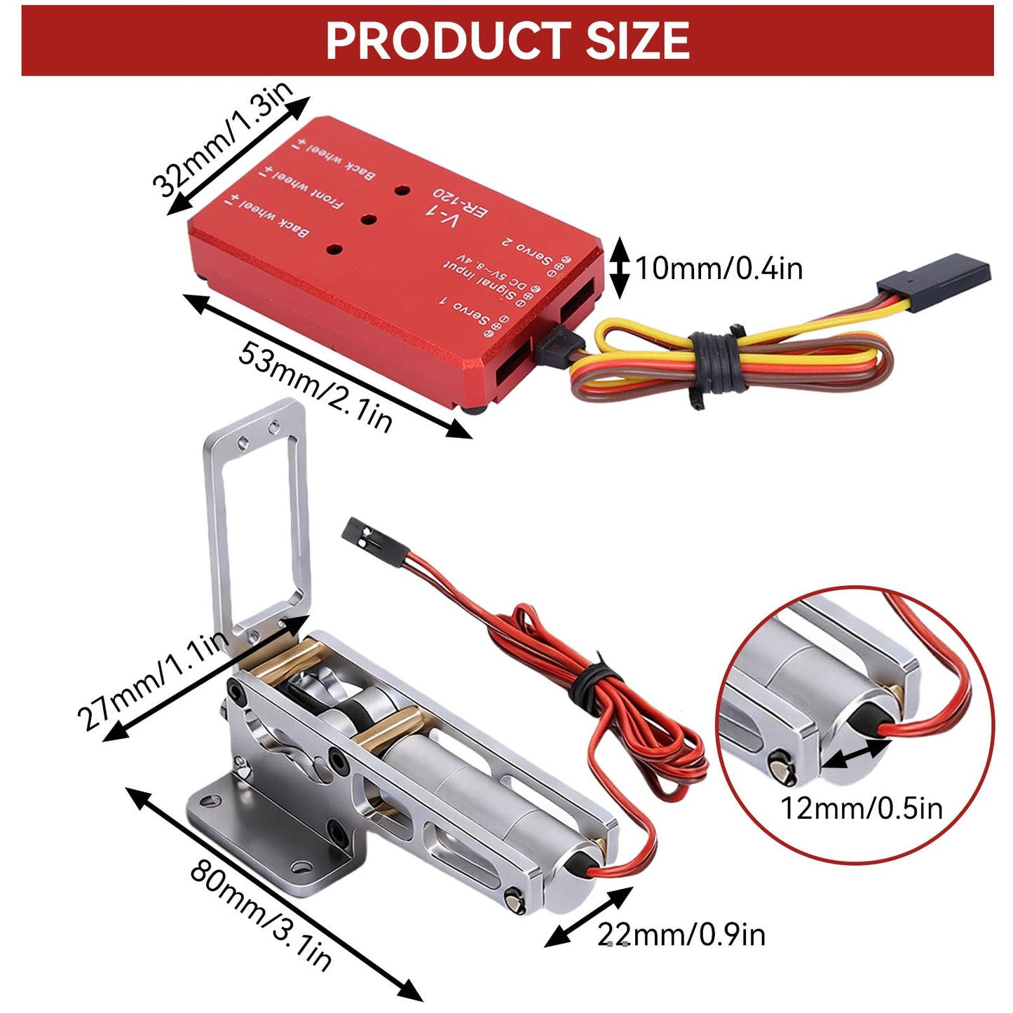 equlup JP Hobby ER-120 Electric Retractable Landing Gear, 27x80x22mm/1.1x3.1x0.9in Alloy Electric Retractable Controller for Fixed Wing Aircraft RC Accessory (Retractable Base + Controller)