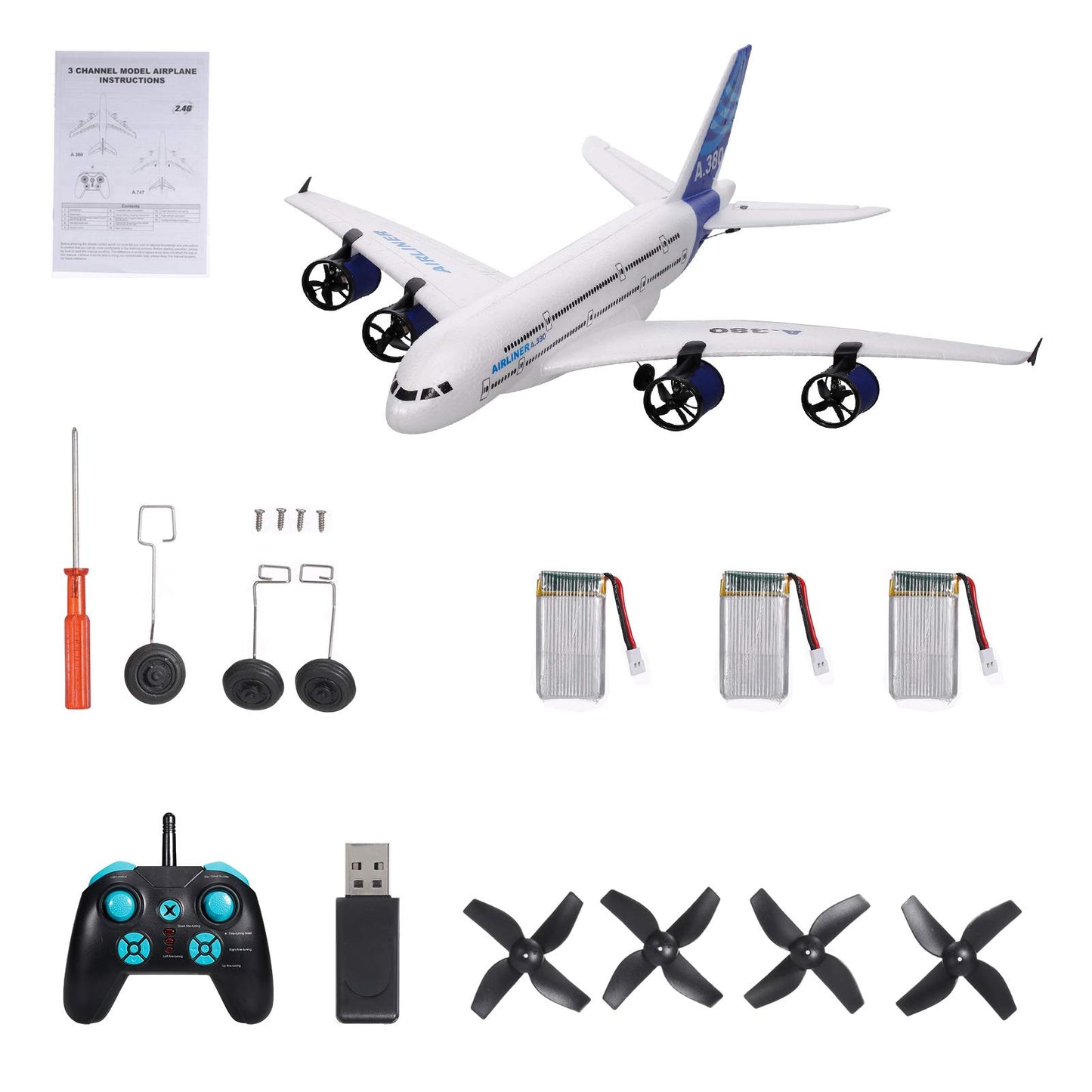 GoolRC A380 RC Airplane, 2.4G 3CH Remote Control Airplane, Easy to Fly RC Plane for Beginner, EPP Foam Fixed Wing Aircraft Glider Model Toys with 3 Batteries for Adults