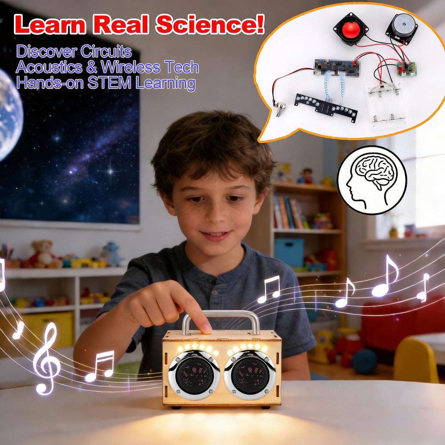 STEM Projects Kit for Kids & Adults Build Your Own Portable Wood Bluetooth Speaker Science Experiment Electronics Kit for Boys & Girls Ages 8-12 9 10 14 16-Chrome Graduation Gift