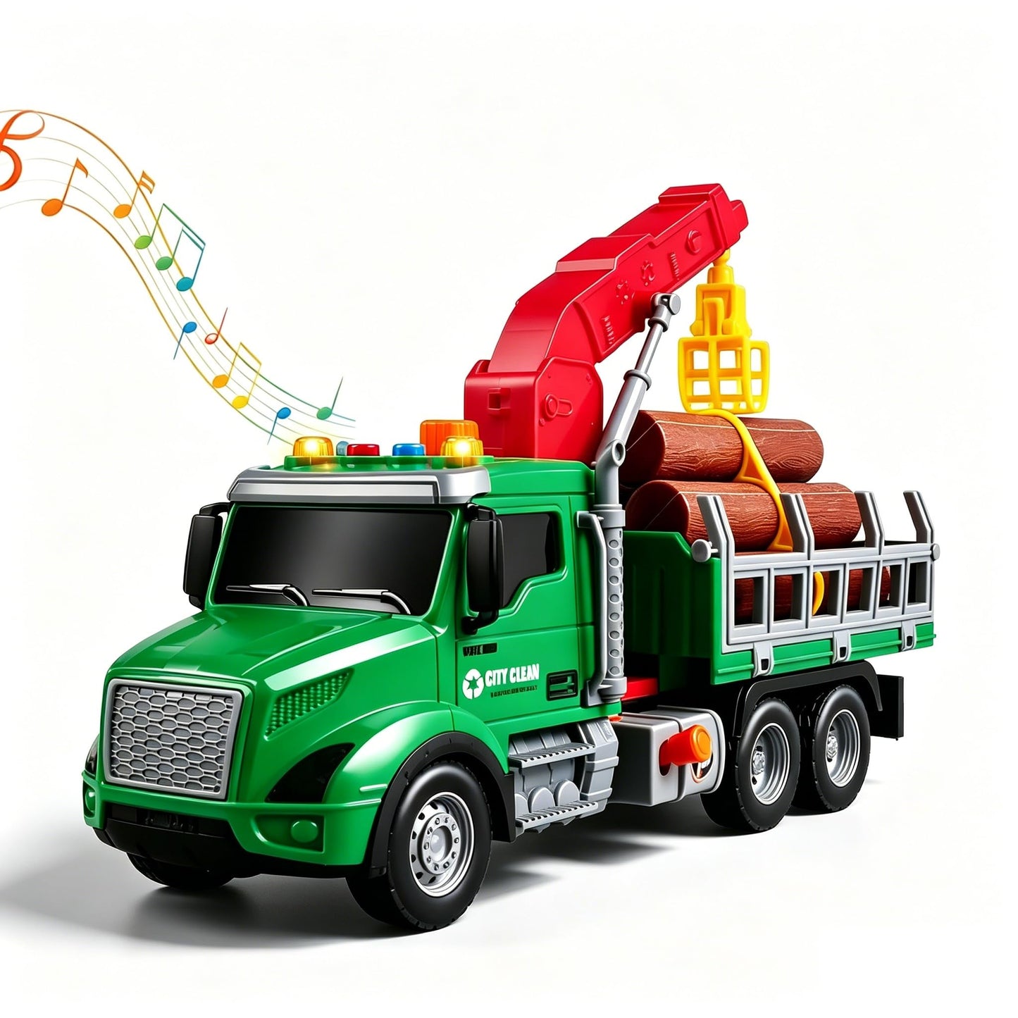 DWIRCTOYS Kids Toys for 3 4 5 6 Year Old Boys,Farm Logging Truck Toy with Loading Crane and 6 Trunks, Lights&Sounds,Friction Powered Truck Kids Birthday Gifts for Boys Girls