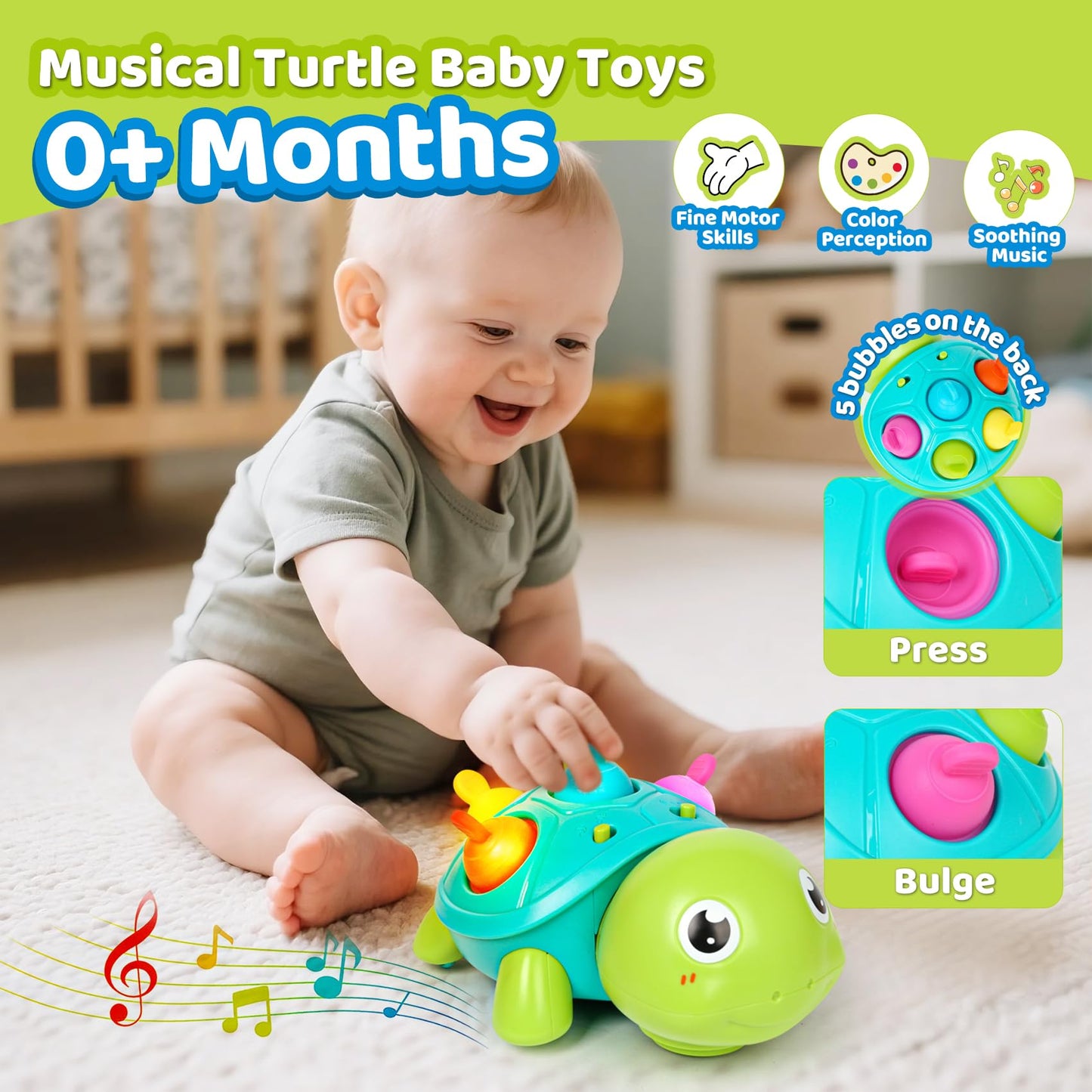 TSYAN Baby Toys 6-12Months, Musical Turtle Crawling Infant Toys, Tummy Time & Infant Toys with Light & Sound,Early Learning Educational Toy Christmas Birthday Gifts for Boys Girls 0-1 Years Old