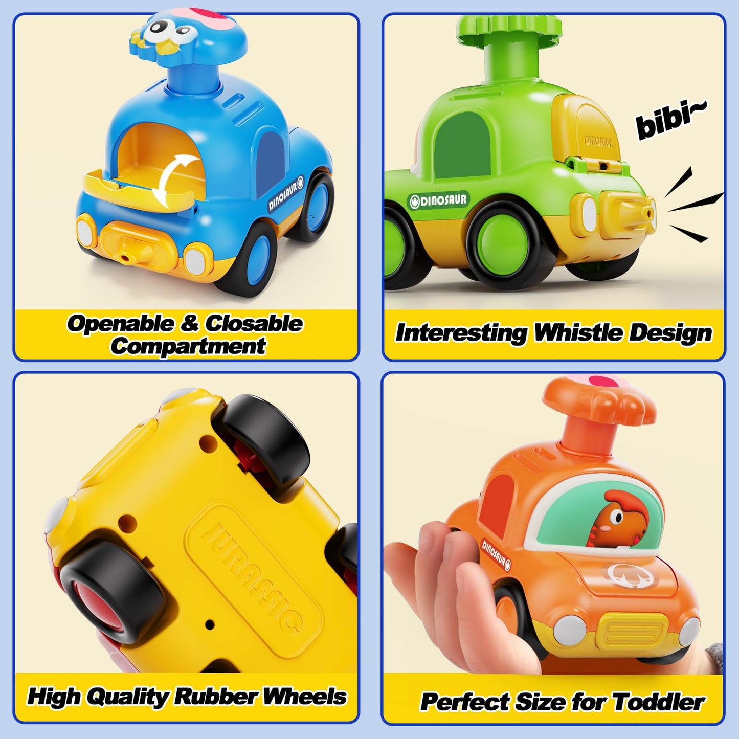 MOONTOY Press Go Dinosaur Toy Cars for Toddlers 1-3 Baby Toys for 1 2 Year Old Boy 1st Birthday Girl Gifts 6-9-12-18 Months Push Car Truck Toddler Boy Toys 1-2 2-3 2-4 Easter Basket Stuffers for Kids