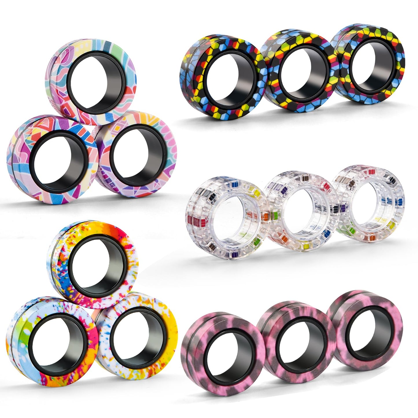 15PCS Magnetic Rings Fidget Toys for Adults,Party Favors Stocking Stuffers for Teens Boy for Teens Boy,Fidget Spinner Rings for Anxiety Relief Therapy Toys Ages 8-13, for Girls