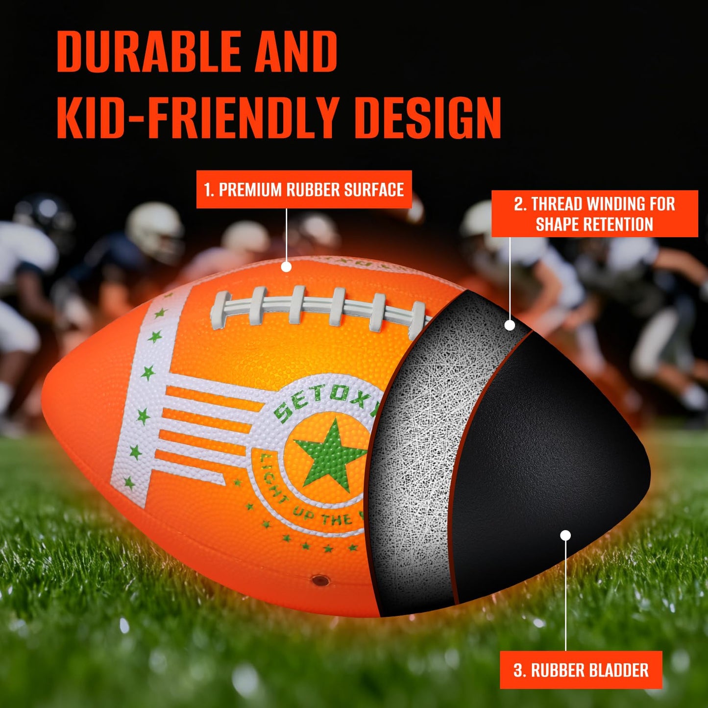 SETOXYX Glow in The Dark Football, Light Up Football for Night Outdoor Sports Games, Official Size 6, Gifts for Boys Teens, Birthday Gift Ideas Toys for Boys Ages 7 8 9 10 11 12 13 14 15