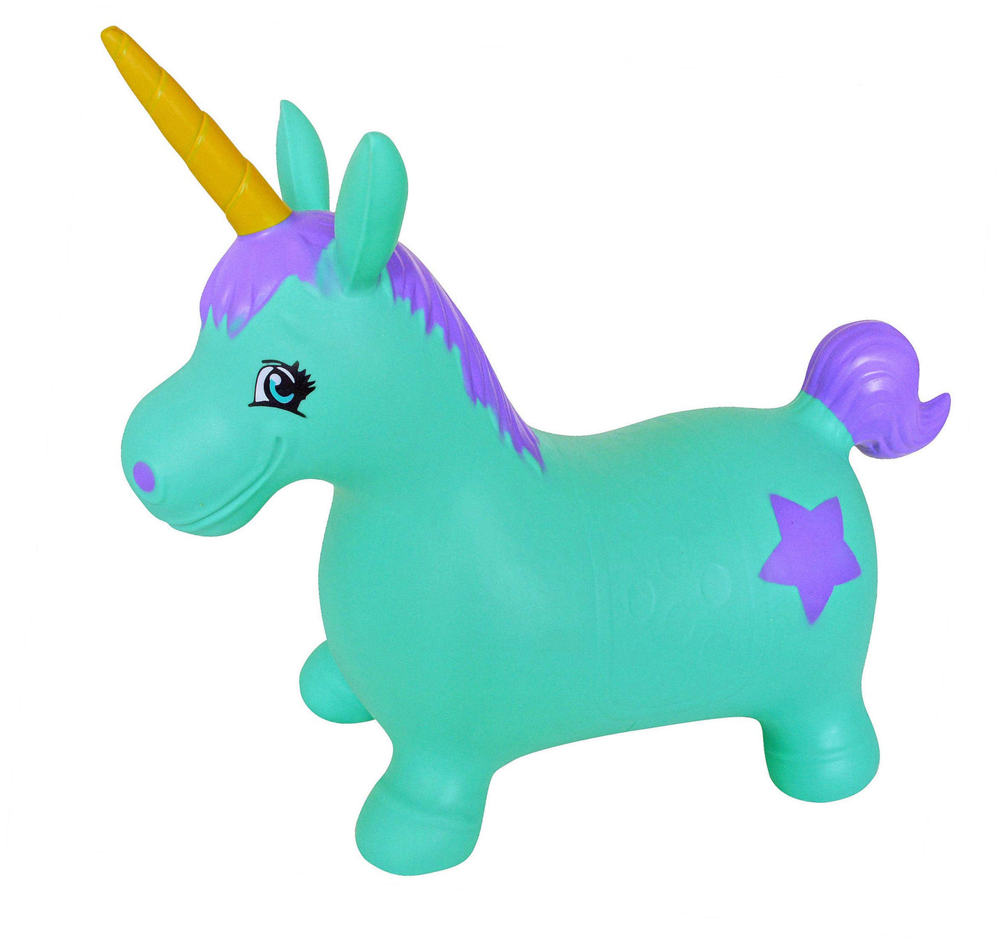 AppleRound Unicorn Bouncer with Hand Pump, Inflatable Space Hopper, Ride-on Bouncy Animal for Children (Turquoise)