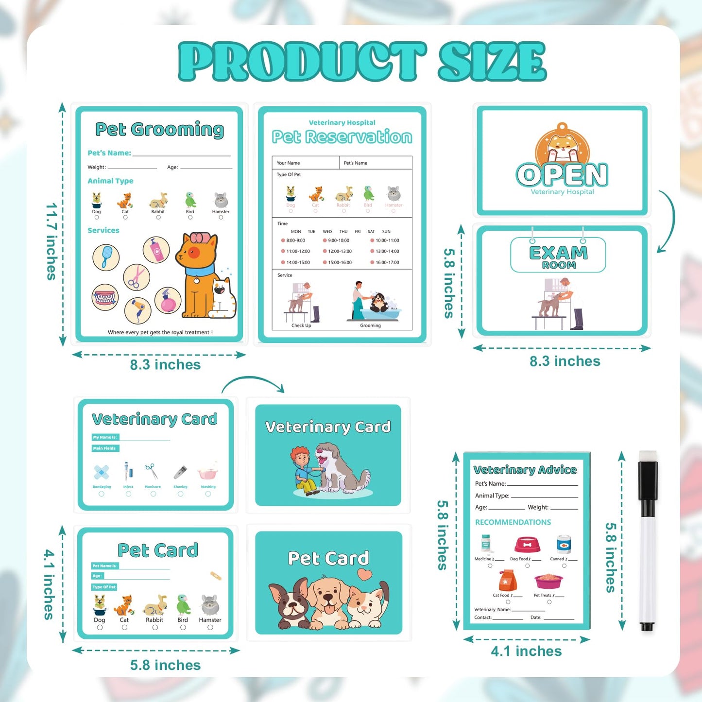 SHIQIKEJIPTY 8 PCS Pretend Play Vet Kit Animal Care Pretend Play Veterinarian Supplies Pretend Vet Notepad Kids Double-Sided Imagination Playtime Pads Doctor 30 Pages with Pen for Toddler