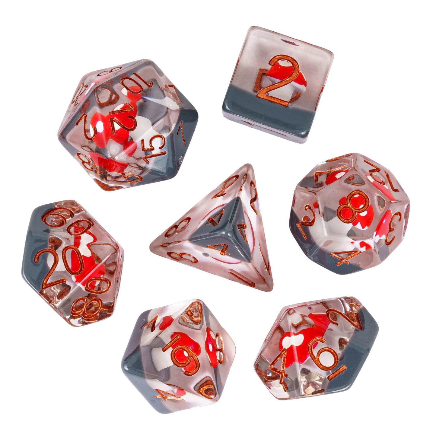 UDIXI 7PCS Mushroom DND Dice Set, Resin Red Mushroom D&D Dice Set for Role Playing Games and Board Game