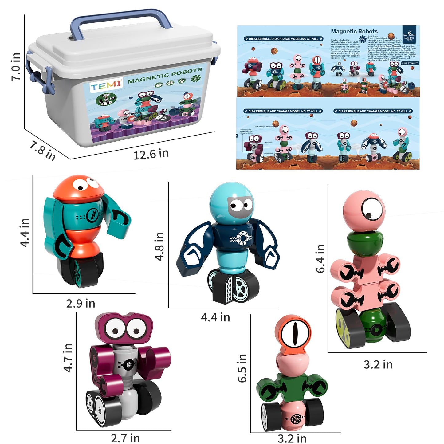 TEMI Magnets Robot Toy for 3 4 5 6 7 Year Old Boys - Transform Toys Planet Magnet Building Toys Stacking for Toddler, Learning Educational Christmas and Birthday Gifts for Kids Ages 3-7