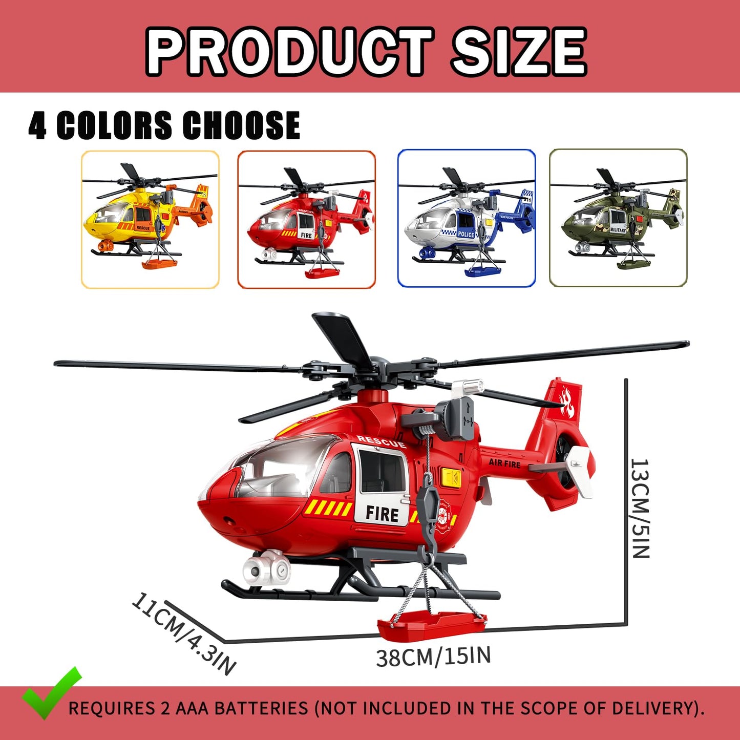 RANHANGQI 15" Rescue Helicopter Toy Light and Sound Rescue Vehicles Toys for Kids Aged 3 Toddler Kids Boys Gifts (Rescue Helicopter)