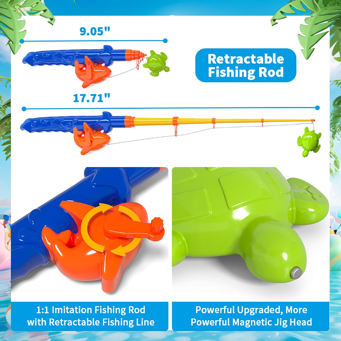 Doloowee Magnetic Fishing Game Bath Pool Toys for Toddlers 3-5,48pcs Fishing Toys Game Floating Fish Magnet Pole Rod Net Education Teaching and Learning for Kids Age 3-6 4-8