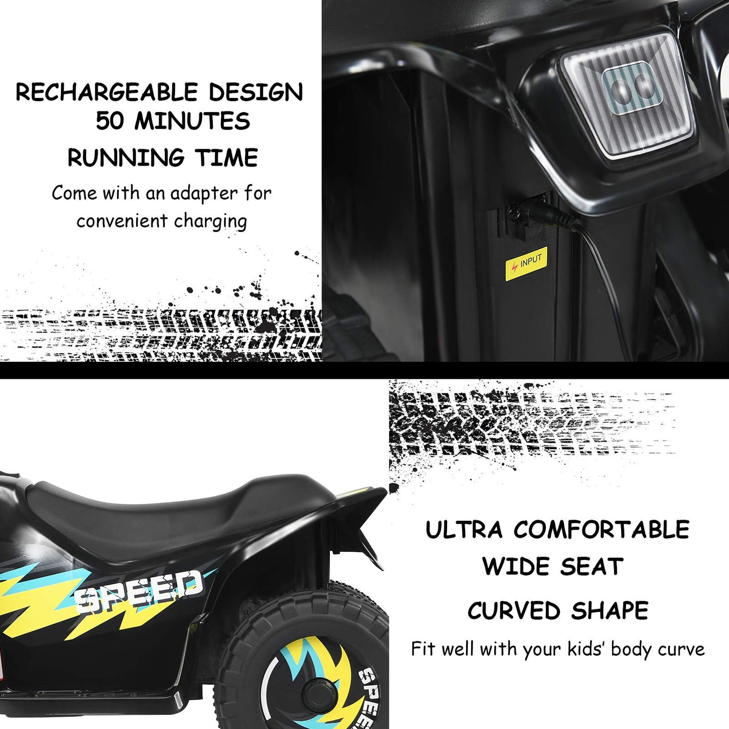 Costzon Kids ATV, 6V Battery Powered Electric Quad, Forward/Reverse Switch, Rear Wheeler Motorized Ride On Mini Vehicle Car for Toddlers Boys Girls, Ride on ATV (Black)