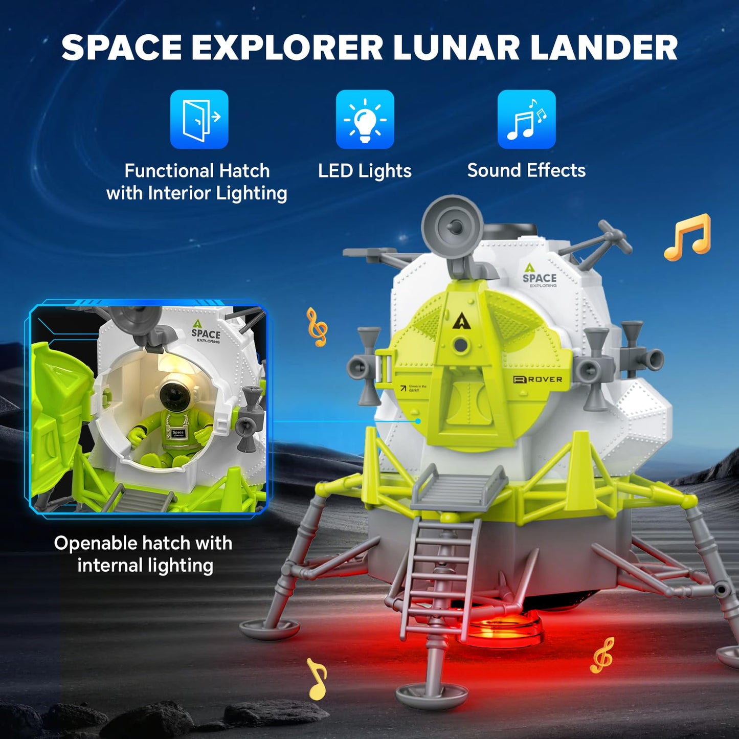 AuntyFey Space Rocket Ship Toys for Kids, Space Toys Shuttle for Kids 3-5-7 with 3 Astronaut Figures, Spaceship with Glowing & Sound Effect, Educational Stem Gift for Boy Girl