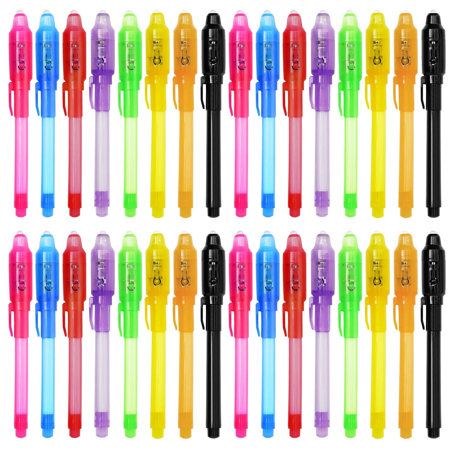 TIDALJAM 32 Pack Invisible Ink Pens with UV Light, 8 Colors Glow ， Secret Message Writing Detective Party Favors, Birthday Christmas Halloween Goodie Bag Stuffers Classroom Prizes School Supplies