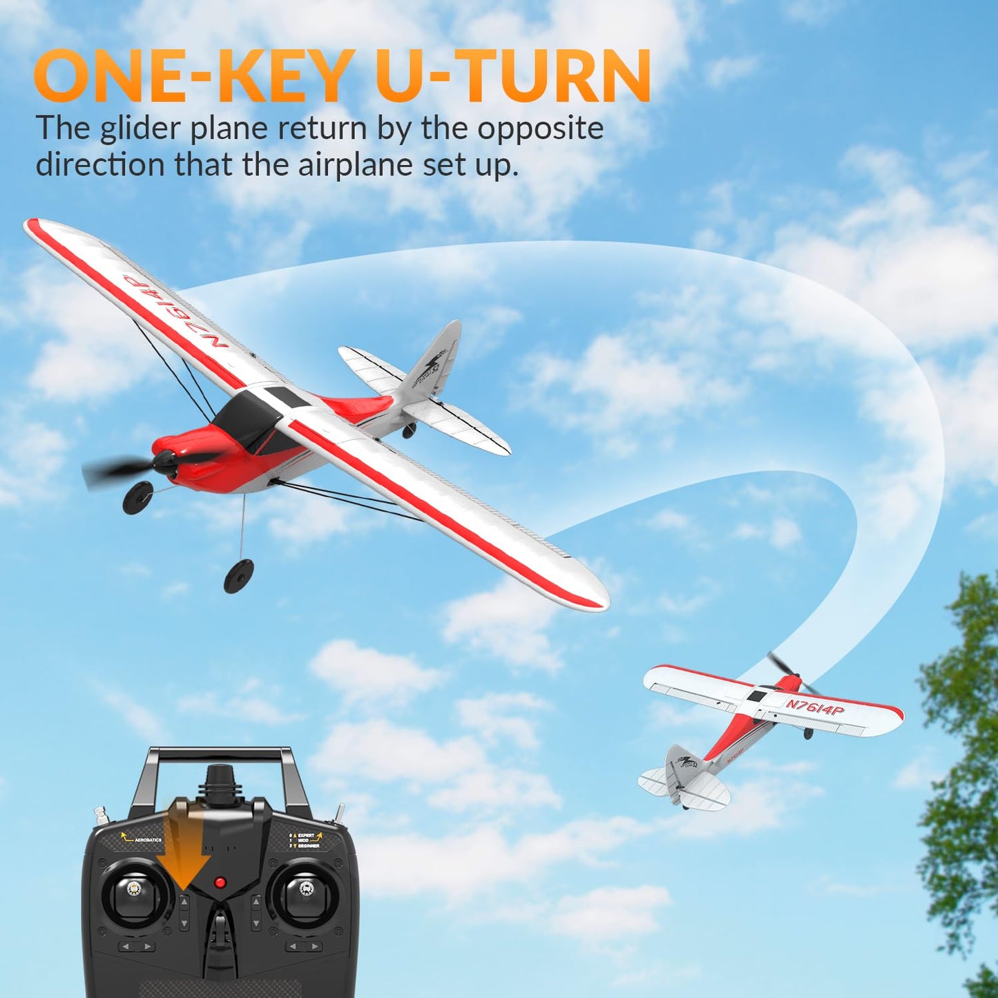 VOLANTEXRC RC Plane Trainer Sport Cub 4CH Remote Control Airplane with Prop Saver, 6-Axis Gyro Stabilizer & 3 Modes to Fly, Radio Controlled Aircraft RTF for Beginners & Adults (500mm,Red)