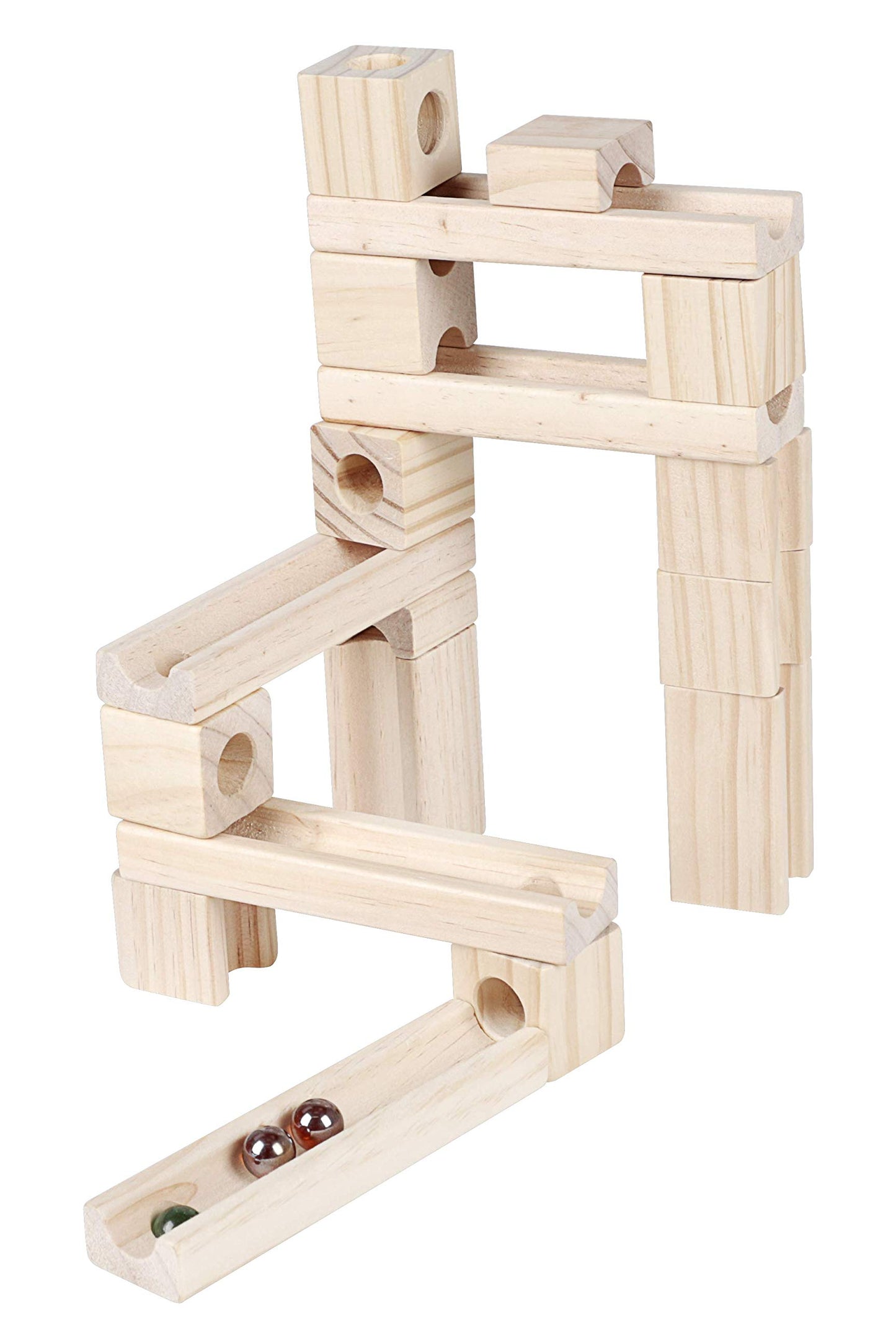 Golden Age Marble Run Toys, 60 Pieces Wooden Classic Ramps Track Building Construction Set for Children Toddler