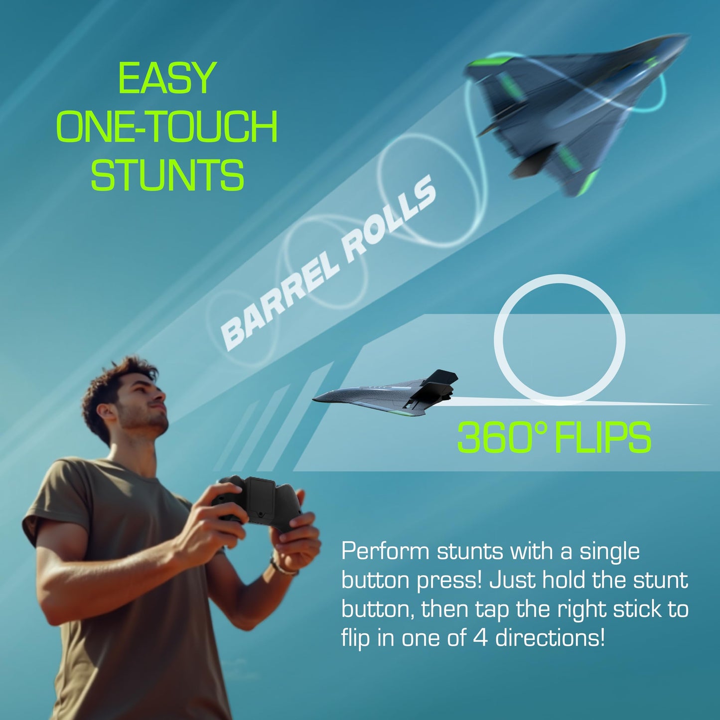 Sky Viper Vector Performance RC Plane, up to 45 MPH, 1-Touch Stunts, Rechargeable Battery