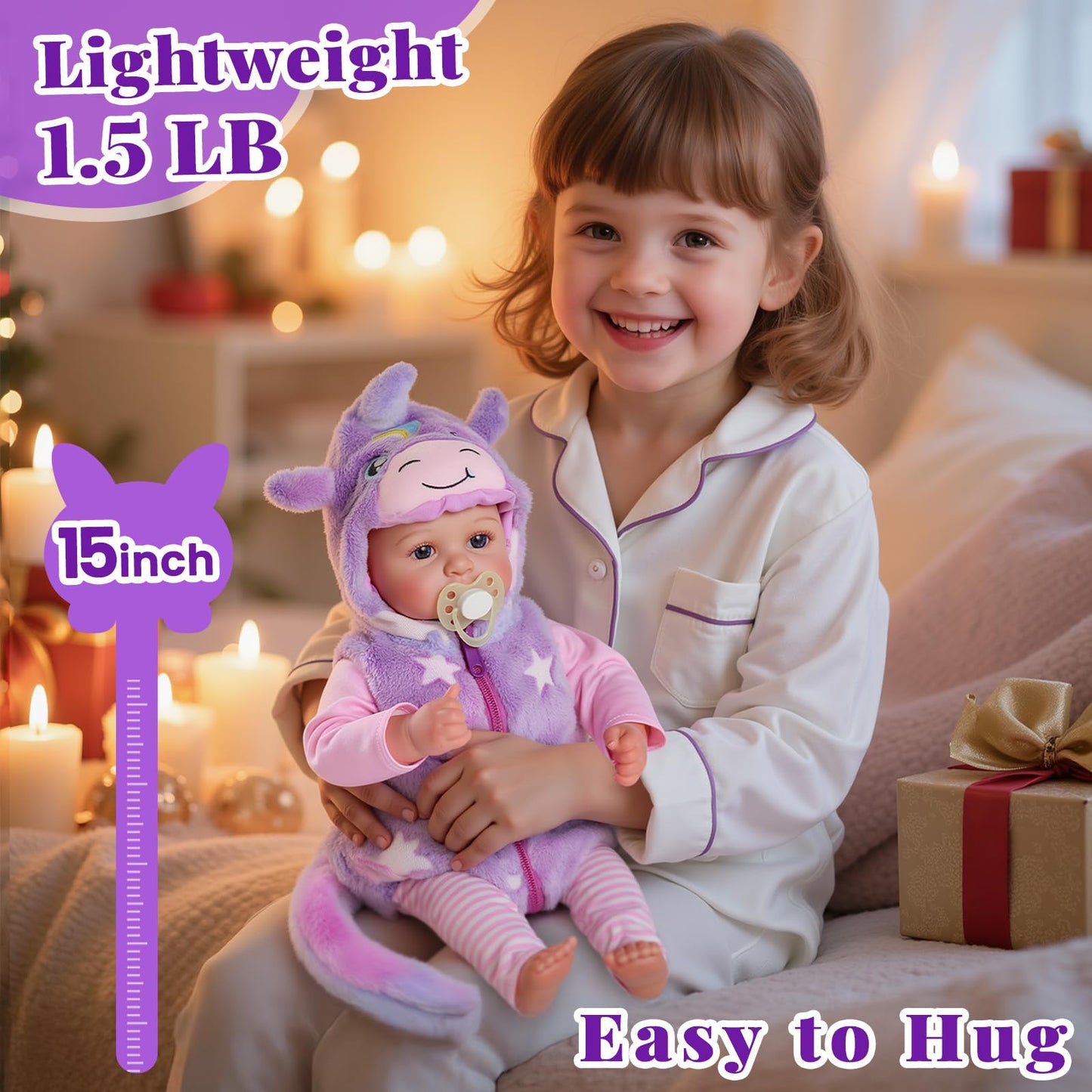 BABESIDE Lightweight Baby Doll Set–15" Realistic Soft Doll for Girls, Easy to Carry & Hug, Includes Bottle & Pacifier Set–Pretend Play & Gift for Kids Age 3+