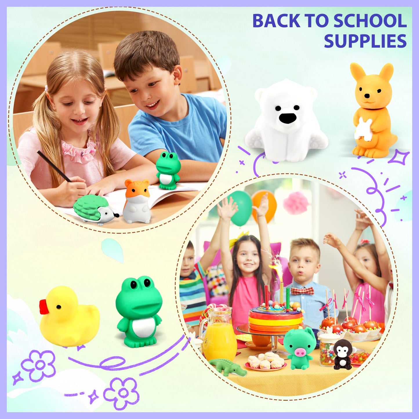 URSKYTOUS 34Pcs Animal Erasers Bulk Cute Desk Pets Kids Puzzle Erasers Take Apart Cool 3D Eraser Mini Pencil Eraser Fun Party Favors for School Supplies Classroom Rewards Easter Egg Fillers Gifts