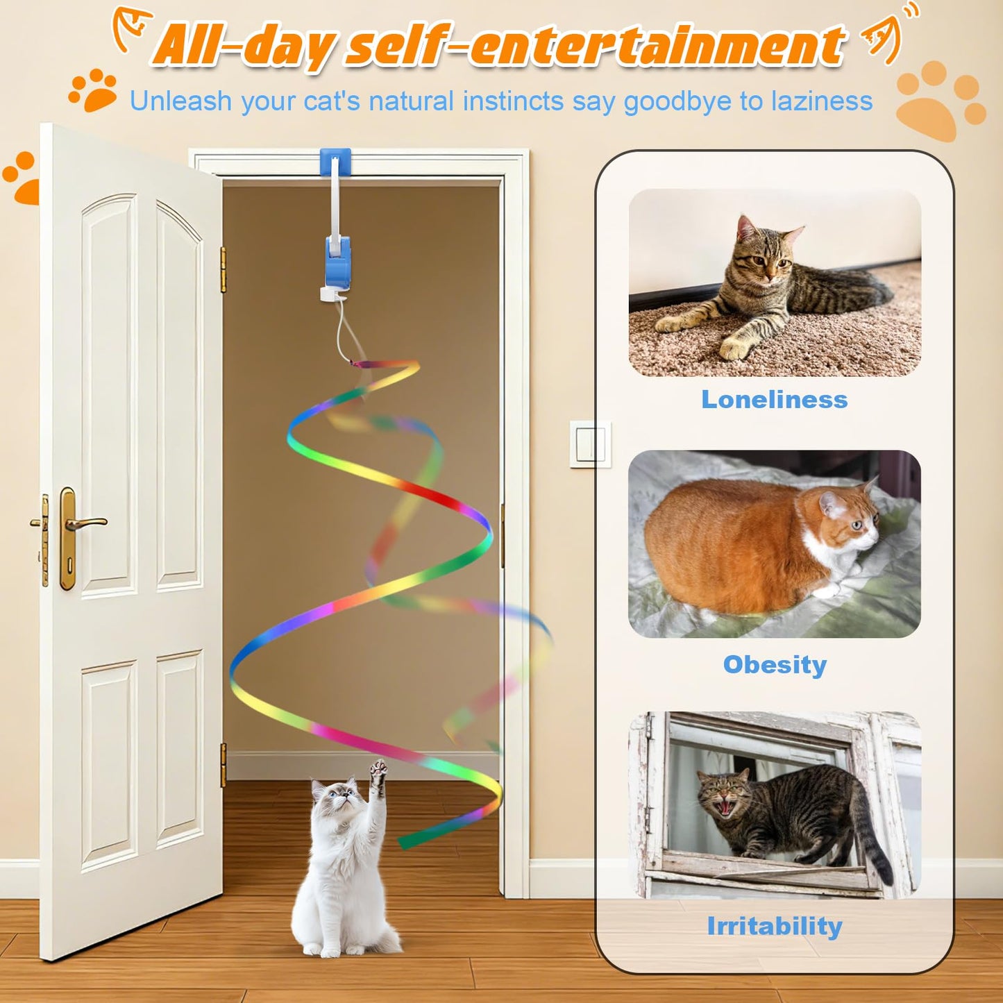 ANNSKIN Automatic Interactive Cat Toy Rechargeable, Hanging Cat Toy, Cat Door Toy, Cat Enrichment Toys for Indoor Cats & Kitten, Doorway Electric Cat Teaser for Exercise, Boredom Relief & Fun Games
