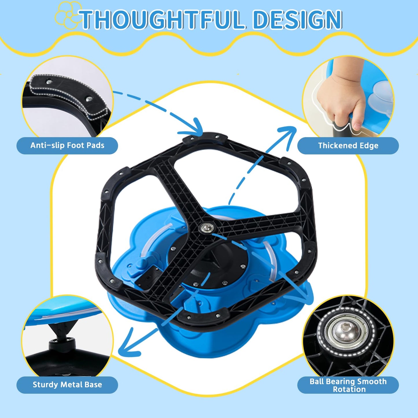 APUFSKO Spinning Chair for Autistic Kids Autism Sensory Spinning Chair for ADHD Children & Toddlers Sit&Spin Swivel Seat Training Body Coordination & Balance 360°Rotating with Lighting&Music (Blue)
