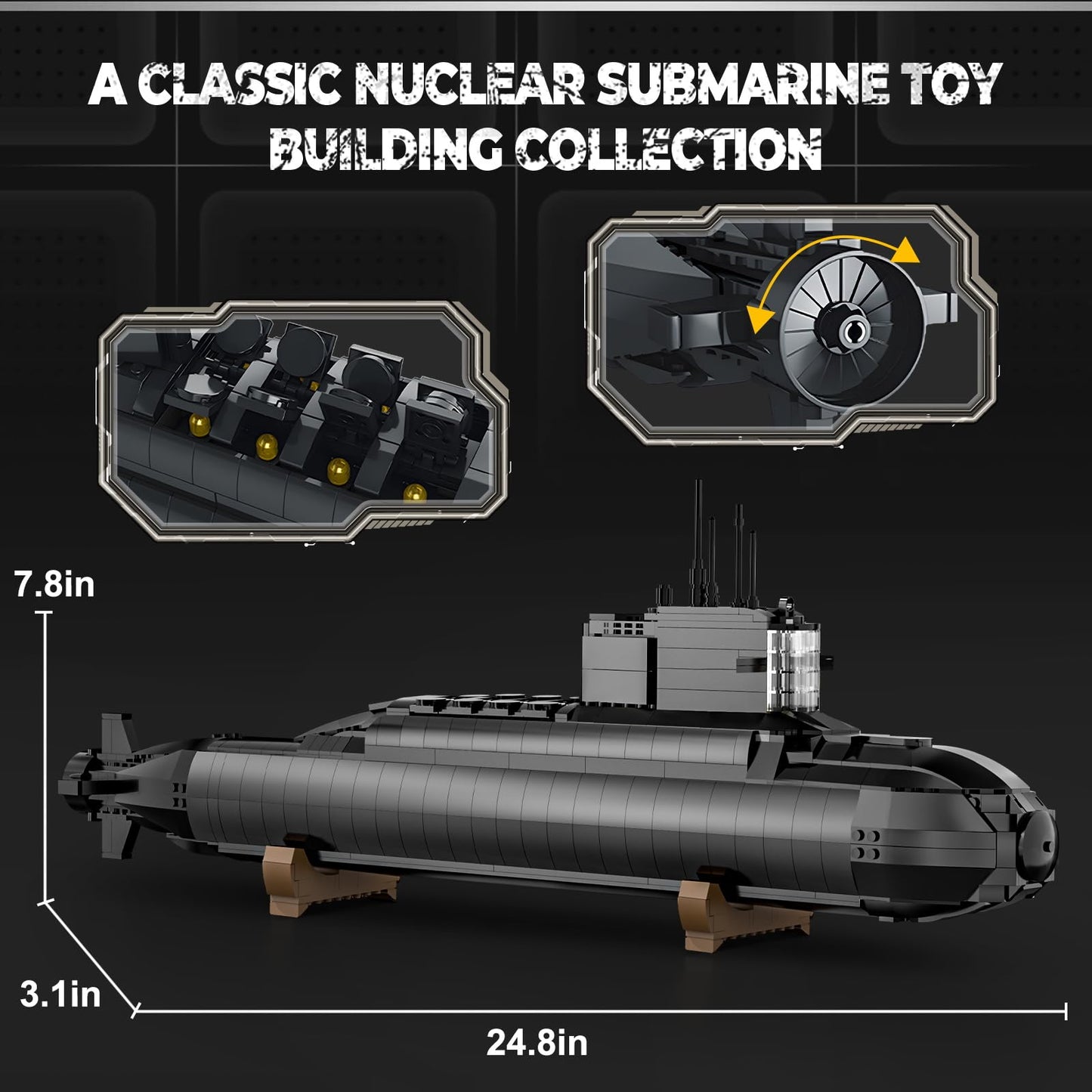 Strategic Nuclear Submarine Toy Building Blocks Set for Adult Kids, WW2 Historical Military Battleship Model Kit with Light, Home Office Decor Collection, Gift for Men Boys Teens 14 16+ (1498cs)