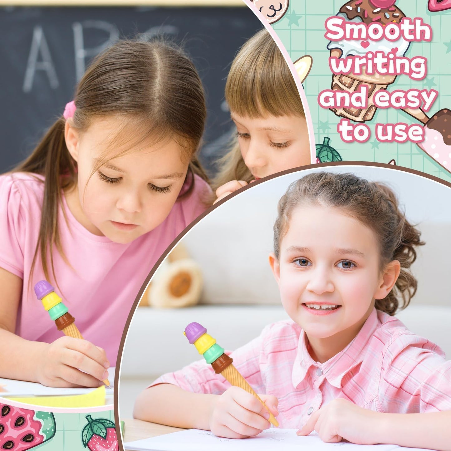 24 Sets End of Year Student Gits from Teacher Incudes Ice Cream Party Favors Ice Cream Pen Cute Cartoon Novely Gel Pen for Students School Classroom Prizes Last Day of School Gift Set