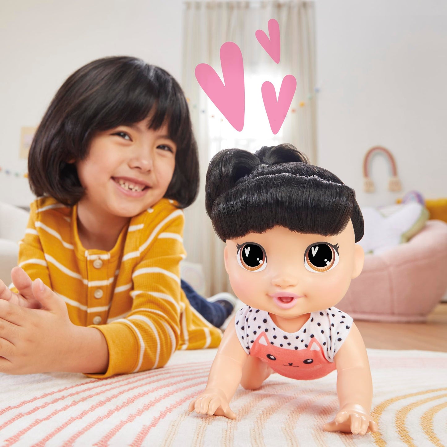 Baby Alive Crawl 'n Play Katie Kat Electronic Crawling Baby Doll Set, Black Hair, Kids Toys for Girls & Boys 3 Years & Up, 10.75 Inches