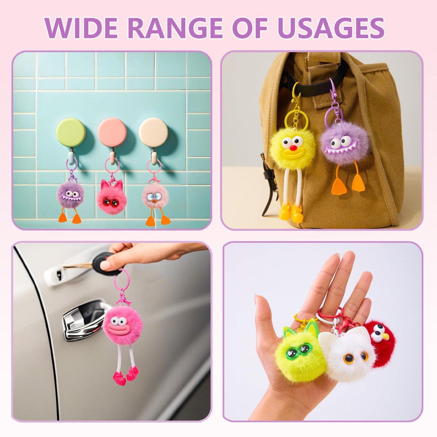 24 PCs Party Favors Keychains - Fuzzy Keychain Cute for Birthday Party Favors for Kids 8-12 Goodie Bags Stuffers for Kids End of Year Student Gifts from Teacher 5th Grade Graduation Gifts