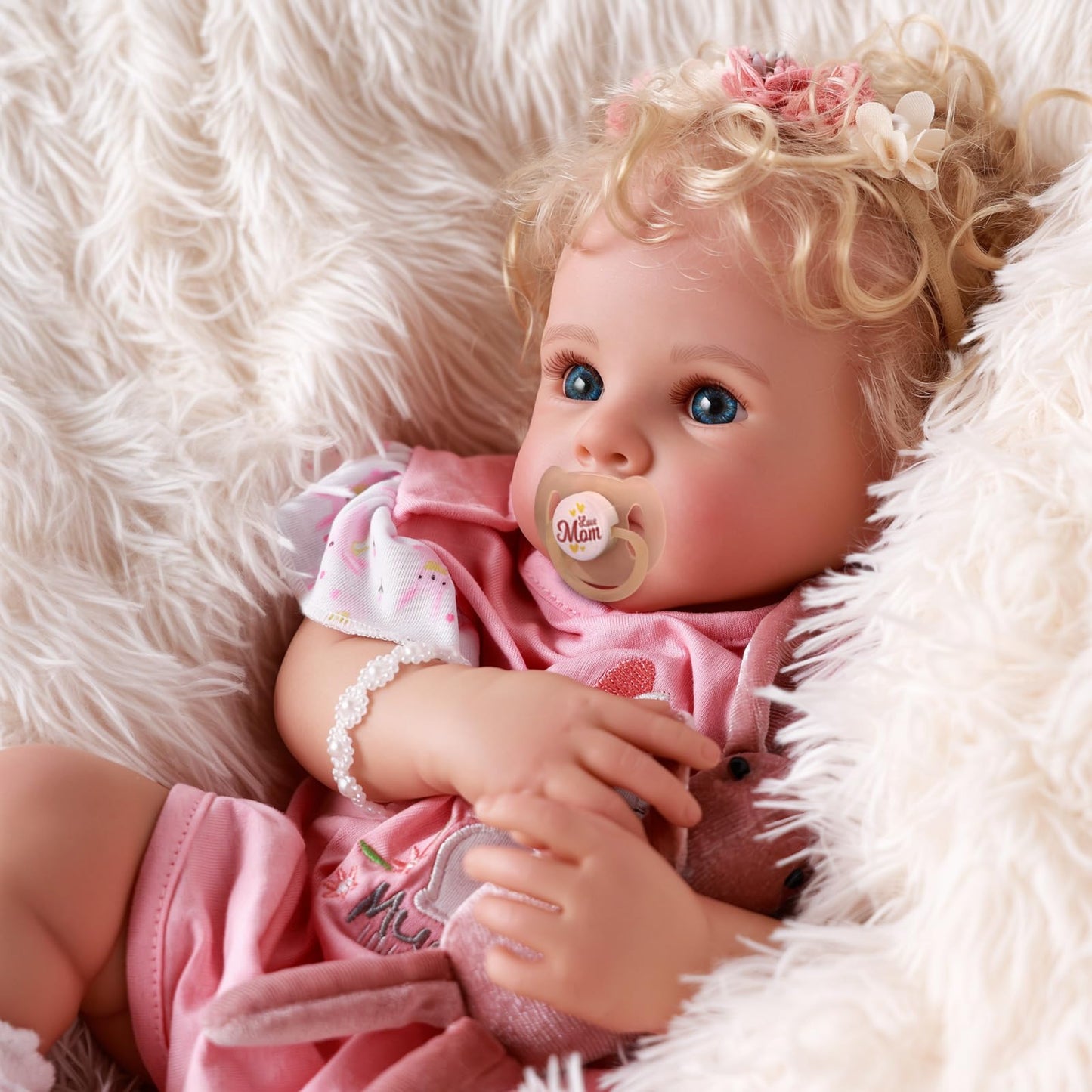 BABESIDE Reborn Baby Dolls - 17 Inch Soft Body Realistic Baby Doll Girl Lovely Awake Blond Curly Hair Girl Bebe Reborn de Silicona Real Life Baby Dolls with Gift Box for Kids Age 3+ Collectors