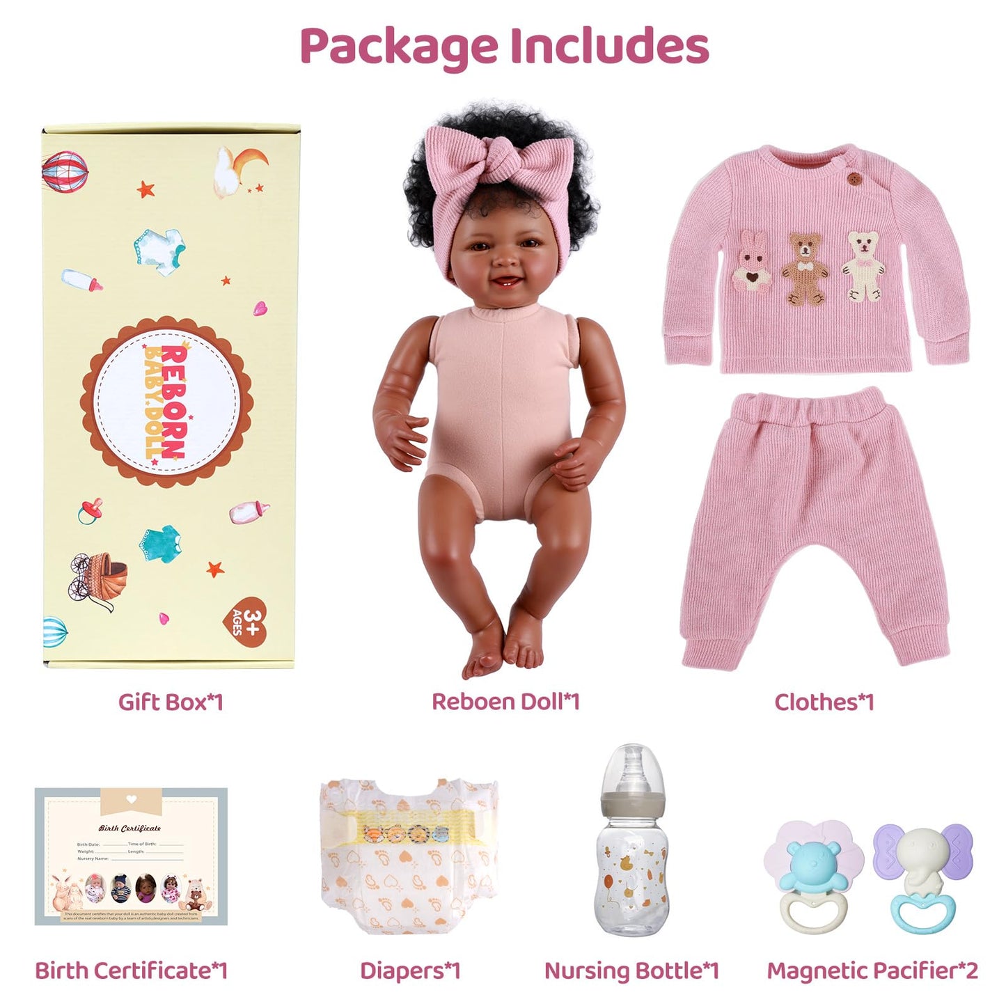 BABESIDE Lifelike Reborn Baby Dolls Black - 17-Inch Baby-Soft Body & Curls Realistic-Newborn Baby Doll African American Real Life Baby Dolls Cloth Body for Kids