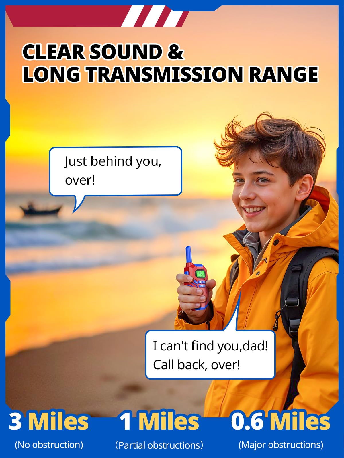 Inspireyes Walkie Talkies Toys for Kids Rechargeable, Long Range 2 Way Radio, Outdoor Camping Games Party Toys for 3 4 5 8-12 Year Old Boys Birthday Xmas Gift for Kids, 3 Pack
