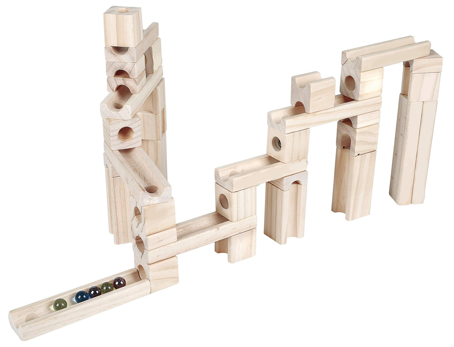 Golden Age Marble Run Toys, 60 Pieces Wooden Classic Ramps Track Building Construction Set for Children Toddler