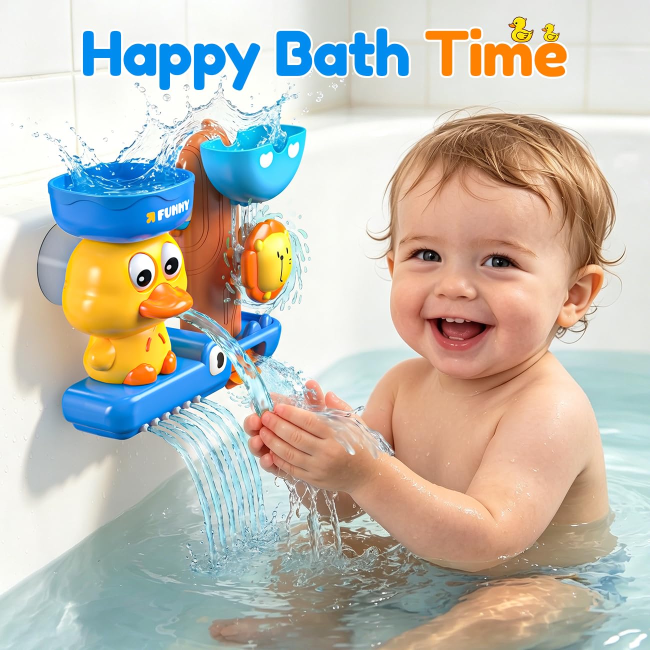 Bath Toys for 1 2 Year Old Boys: Cute & Fun Duck Bathtub Toys Toddlers 2-4 - Suction Bath Toys for Kids Ages 1-3-5 - Birthday Gifts for 1 2 3 Year Old Boy (Blue)