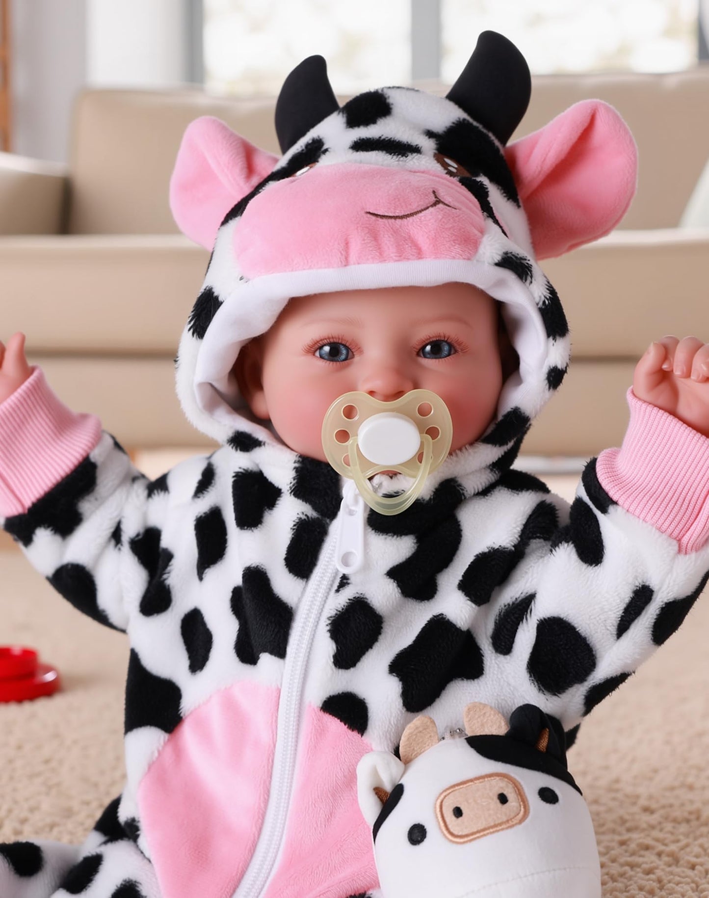 BABESIDE Baby Doll Girl - 17-Inch Soft Body Realistic Baby Doll with Blue Eyes and Cow Outfit Lightweight Real Life Baby Dolls for 3+ 4 5 6 7 8 9 Years Girl Birthday Gifts, Pretend Play and Christmas