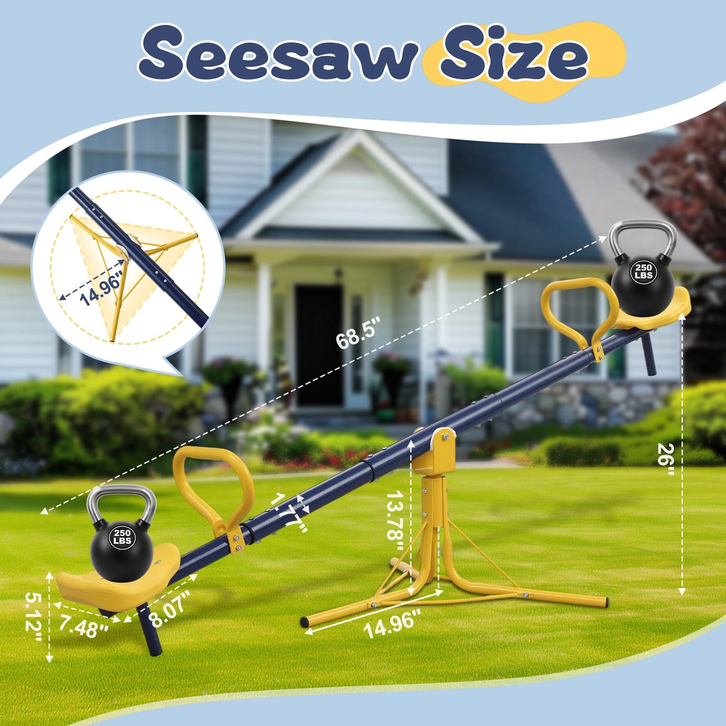 TAILERNRUYE Seesaw for Kids Outdoor, Heavy Duty 250LB 360° Rotating Seesaw Outdoor Teeter Totter with Sit and Spin Design for Backyard Park & Balcony Ideal Outdoor Toys for Kids Ages 3 4 5 6 7 8