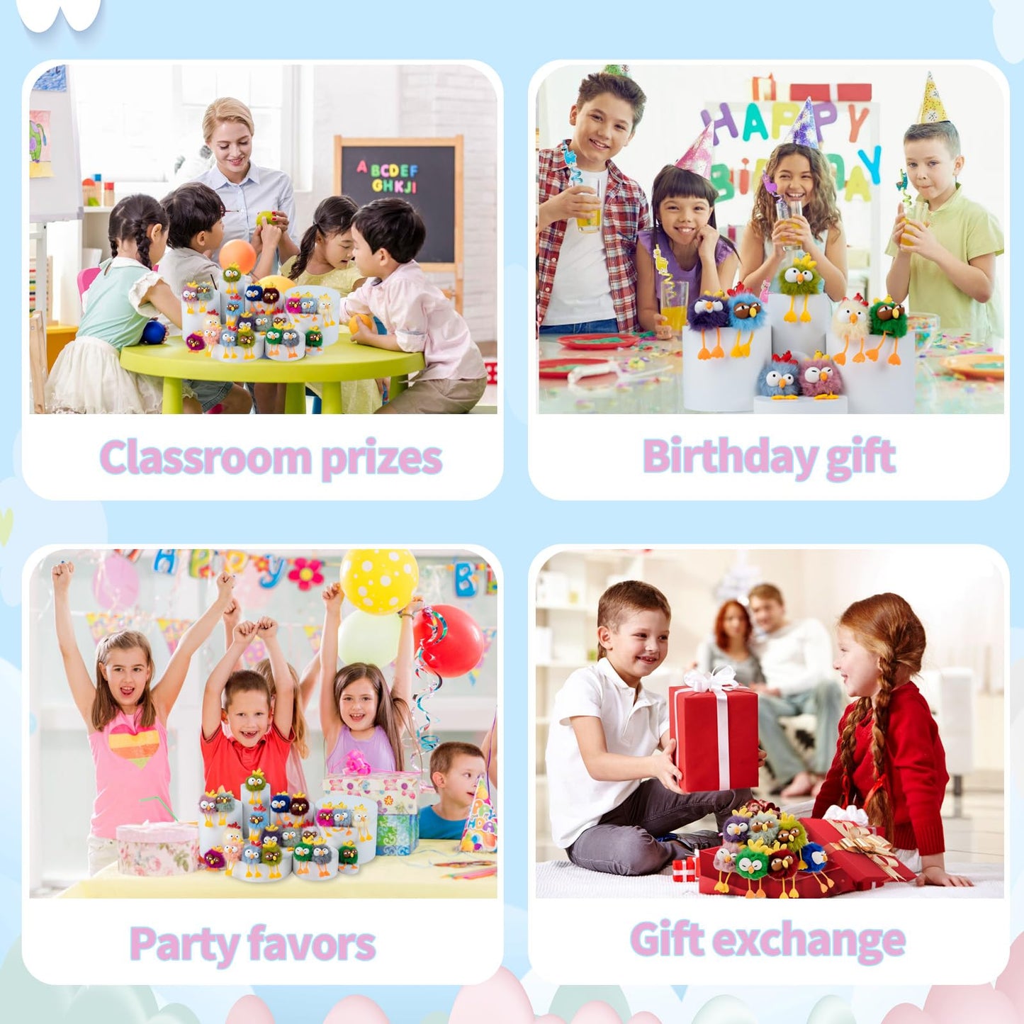 OMyFav 20PCS Party Favors Kids Keychains - Cute Chickie Keychain Birthday Goodie Bags Stuffers Chick Plush Keychain Bulk End of Year Student Gifts from Teacher 5th Grade Graduation Gifts