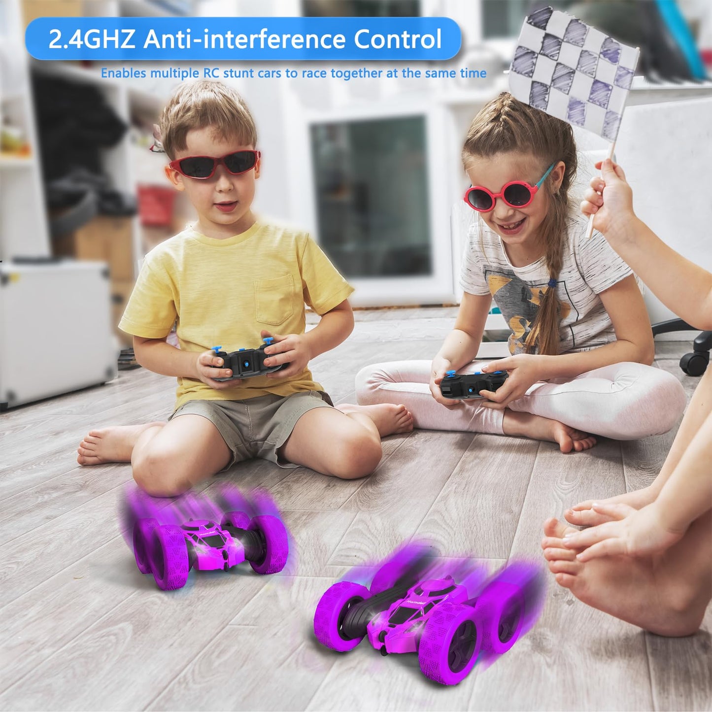 Hamdol Remote Control Car for Kids, 360° Spinning RC Stunt Car with Lights, 4WD Electric Off-Road Vehicle, 2.4GHz Rechargeable Toy Cars for Boys Girls Age 6 7 8 9 10 11 12, Birthday