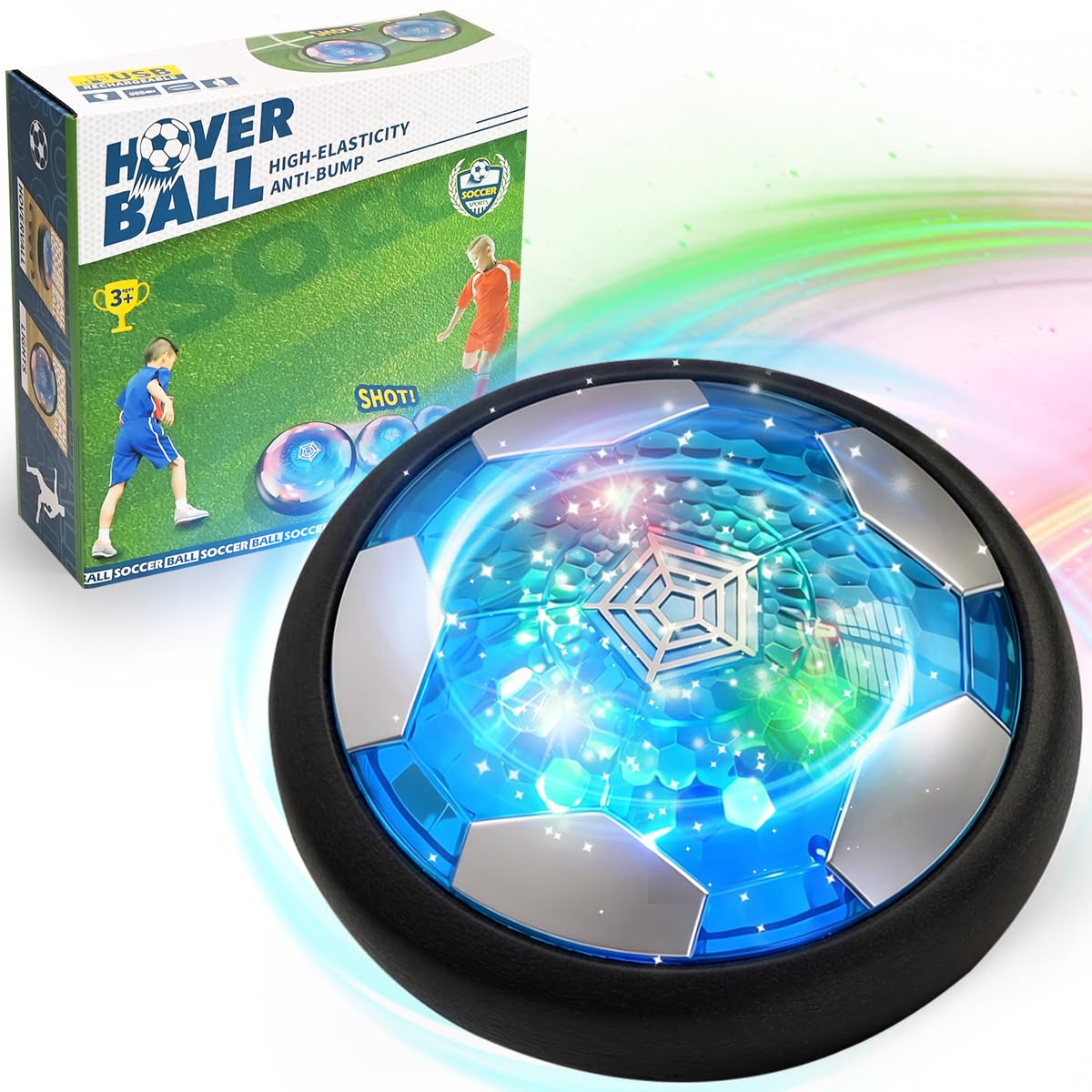 bulucoben Rechargeable Hover Soccer Ball for Kids - Boy Birthday Gifts Age 6, 7, 8, 9, 10, 11, 12 Year Old, Indoor Light-Up Air Power Floating Soccer Ball Boy Toys for Kids Age 4-6, 6-8, 8-12