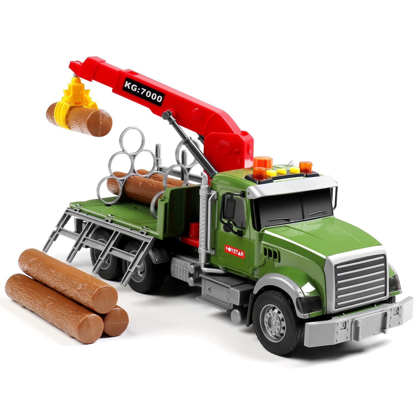 Dwi Dowellin Kids Toys for 3 4 5 6 7 Years Old Boys,15" Large Timber Truck with Loading Crane and 6 Trunks,Birthday Gifts for Boy Toddler Child