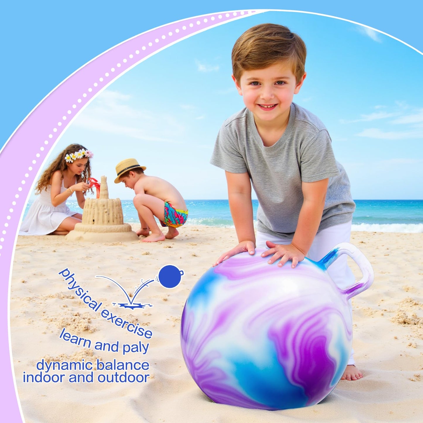 INPANY Hopper Ball, 18 Inches Bouncy Ball with Handles, Bouncing Bounce Balls Hopper, Inflatable Jumping Hopping Toys for Kids Ages 3-6, Hoppity Hop Girls Boys Gifts, Pump Included