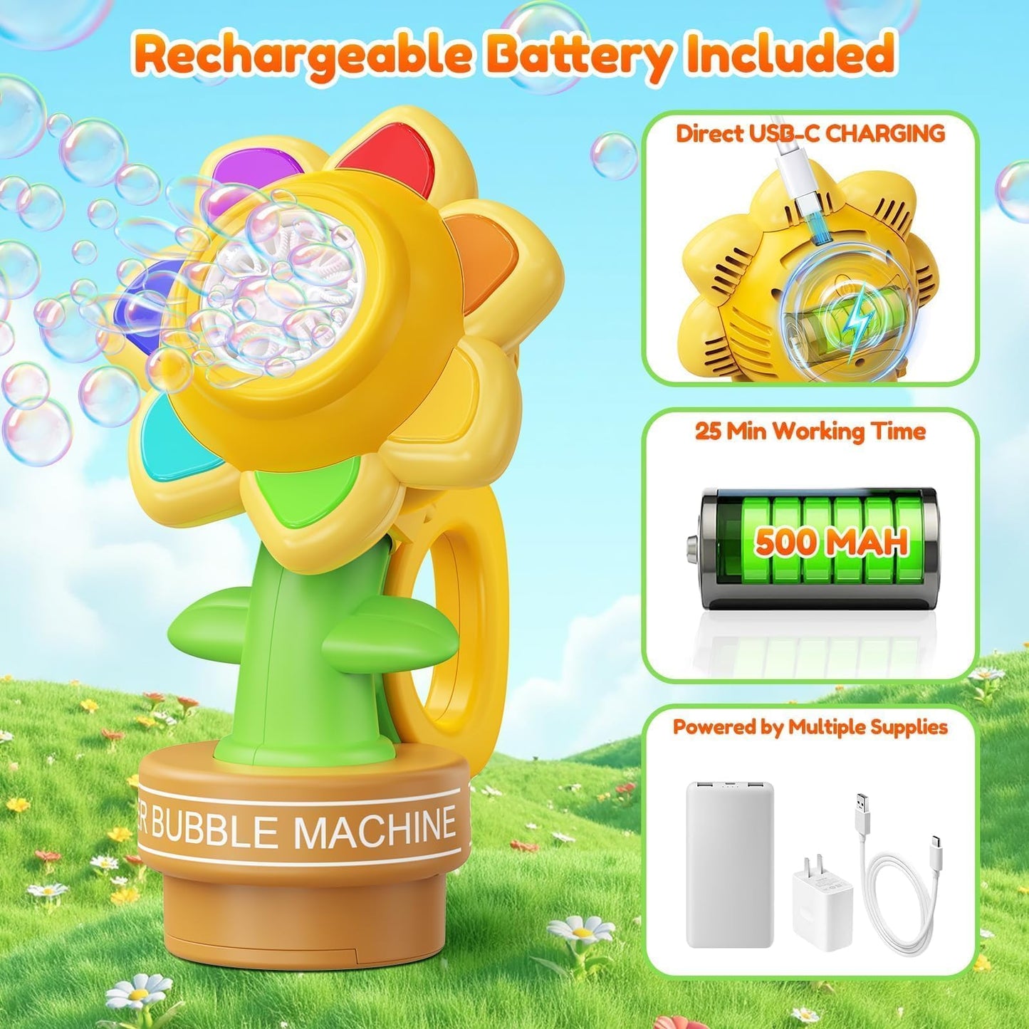 Yunaking Bubble Machine Wands Kids Toys: Remote Control Bubble Gun Rechargeable Bubbles LED Light Outdoor Toys for 3 4 5 6 7 8 Girl Boy Toddler Party Wedding, Gift for Birthday Easter Valentines Xmas