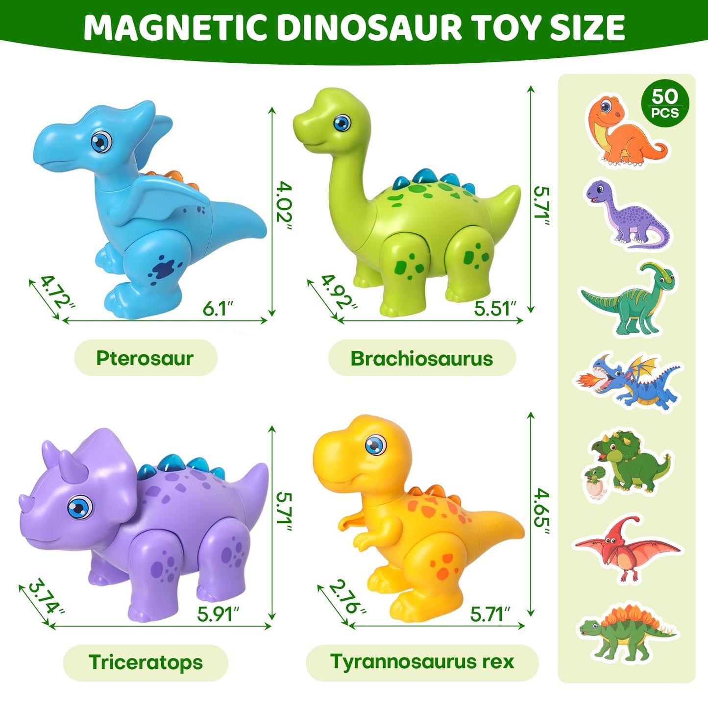HOPANDOS Magnetic Dinosaur Toy Set for Kids - Assembly Dino Toys with Light & Music, Take Apart Building Set for Toddlers 3-5, Sensory STEM Educational Baby Toy, Birthday Gift for Boys Girls 1-3