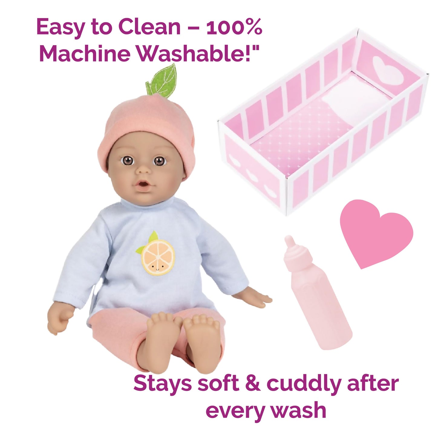 Adora Amazon Exclusive Sweet Babies Collection, 11” Soft and Cuddly Baby Doll Machine Washable, Birthday Gift For Ages 1+ - Baby Grapefruit