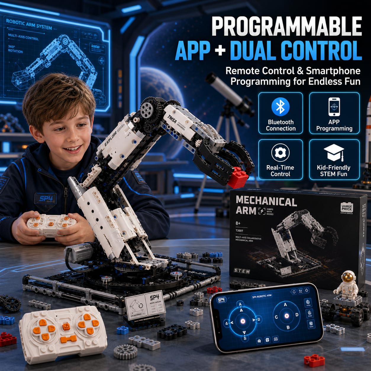 1029 PCS STEM Robotic Arm Kit for Kids Ages 8-16, Programmable DIY Robot Arm Building Toy with APP & Remote Control, Engineering Coding Robotics Kit, Educational Science Gift for Boys Girls