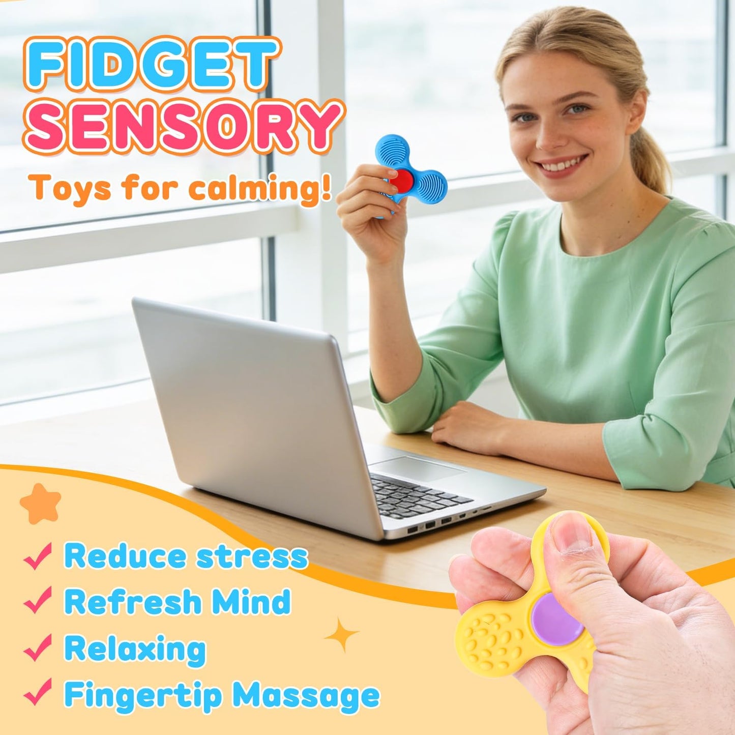 24 Pack Sensory Fidget Toys for Kids in Bulk, Mini Fidget Spinners for Adults with Autism ADHD, Quiet Classroom Prize Autism Toys Stress Relief Fidgets Desk Office Toys