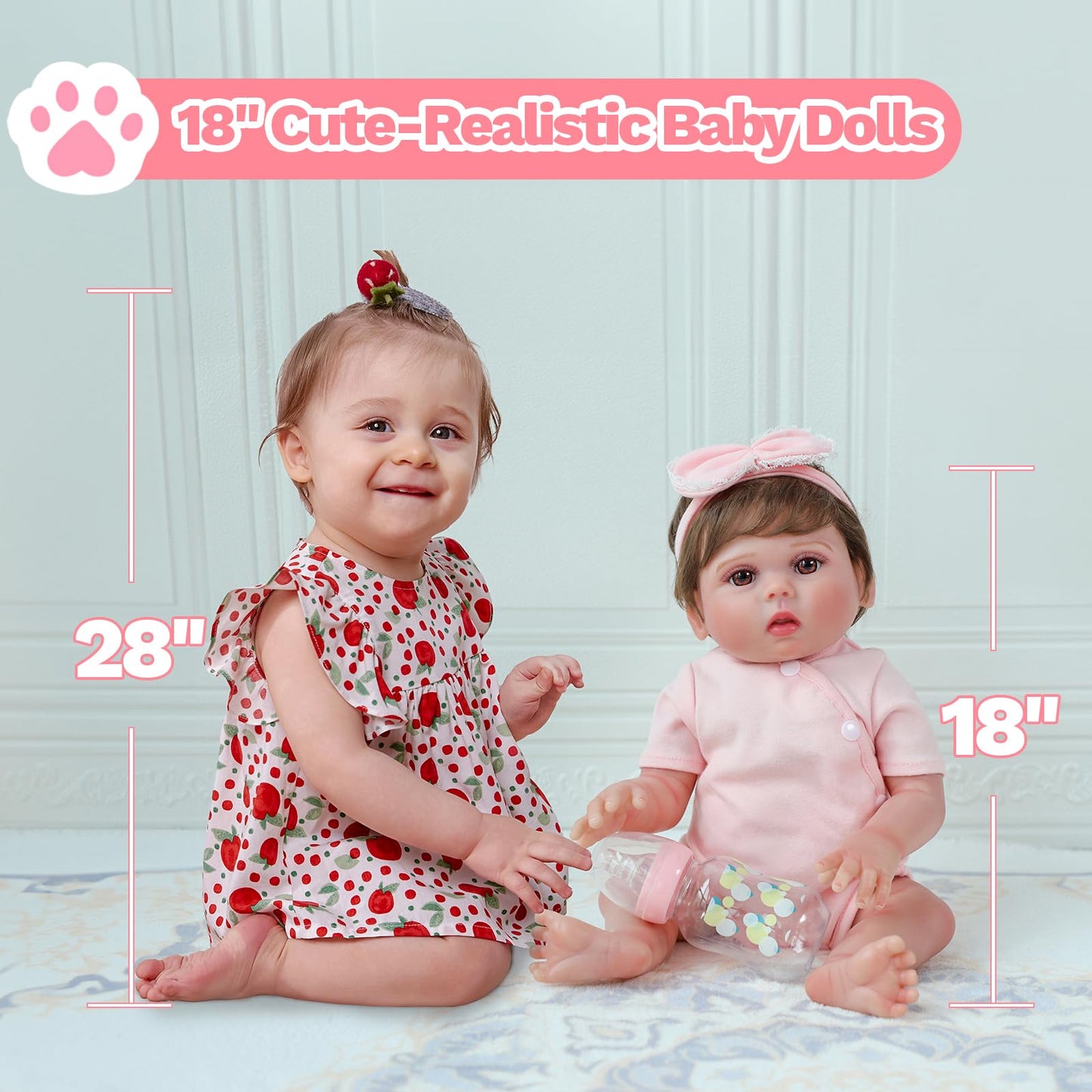 SCOM Reborn Baby Doll Girl - 18 Inch Realistic Real Life Doll with Hair, Lifelike Baby with Anatomically Correct, Newborn Toddler with Vinyl Body for Age 3 4 5 6 Year Old Gift
