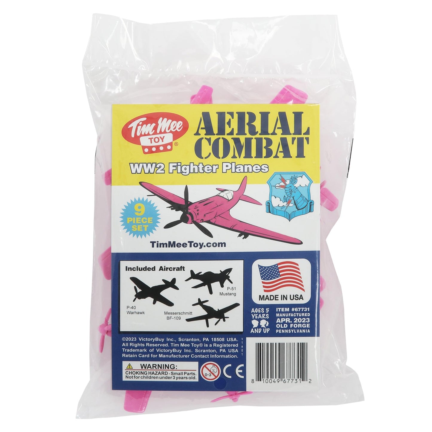 TimMee WW2 Fighter Ace Planes - Pink 9pc Plastic Army Men Airplanes USA Made